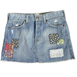 Levi's Vtg 90’s Distressed Denim Patch Mini Skirt Sz 5 Y2K Grunge Boho Western